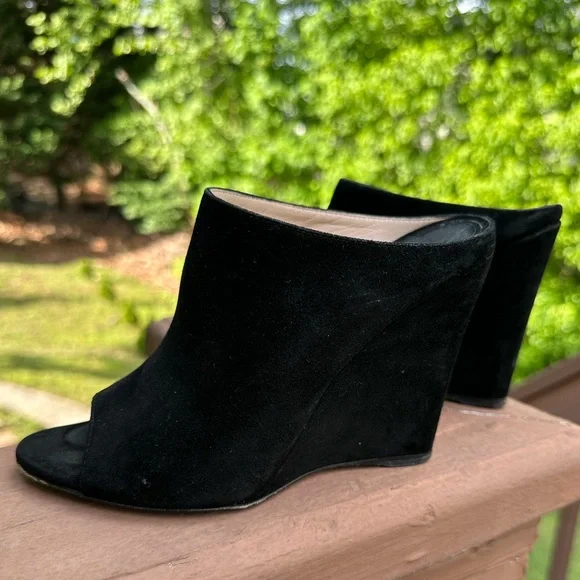 PRADA Women's Black Suede Wedge Peep / Open Toe Mule - Picture 3 of 15